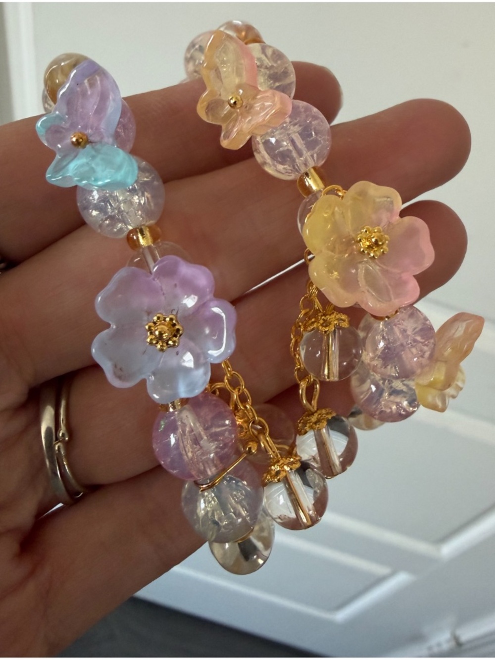 Boho Ombre Butterfly Floral Glass Beaded Stretchy Bracelet